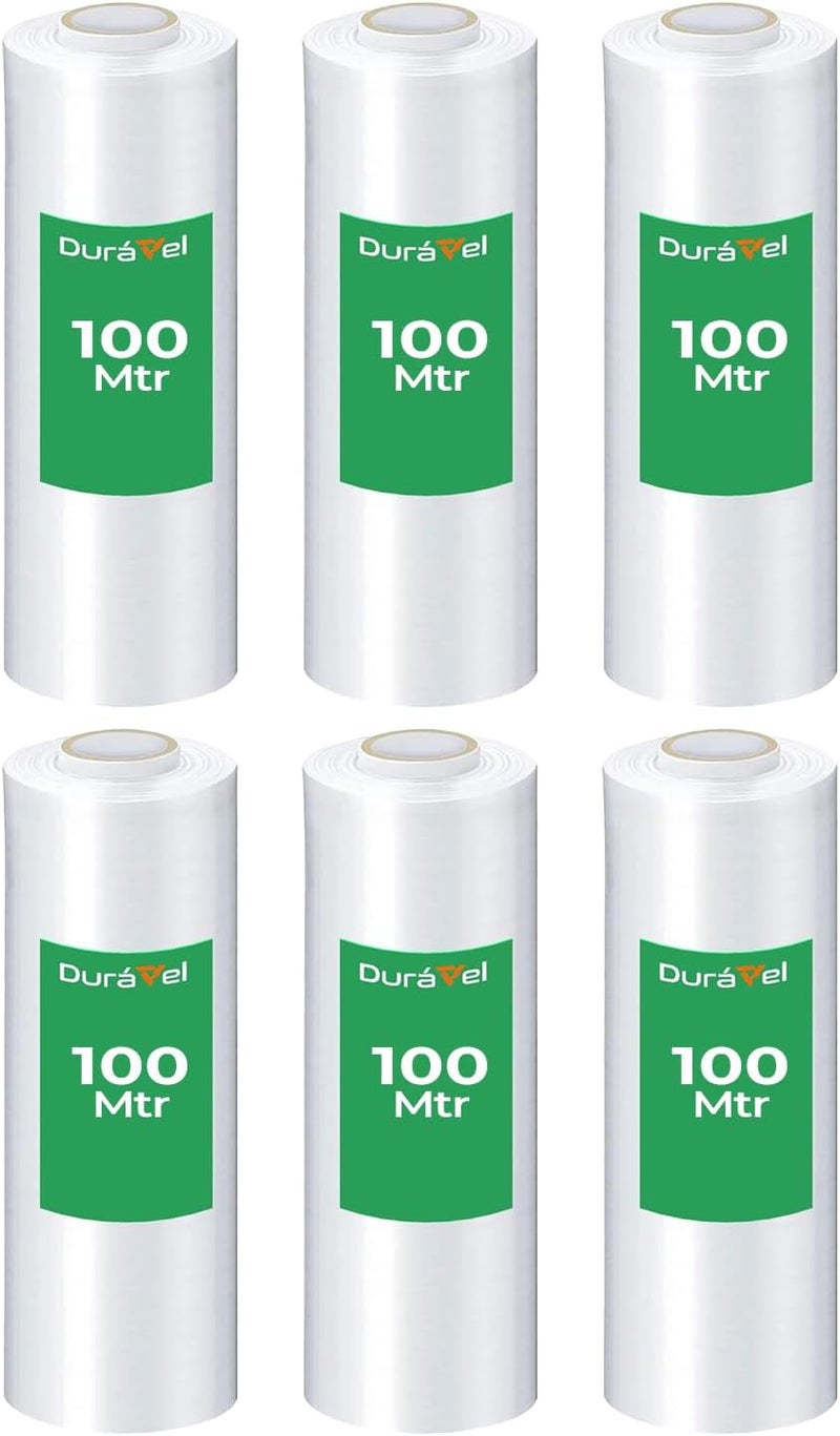 Duravel Clear Stretch Film - Heavy Duty Pallet Wrap, 100 Mtr (Pack of 6) - Image 1
